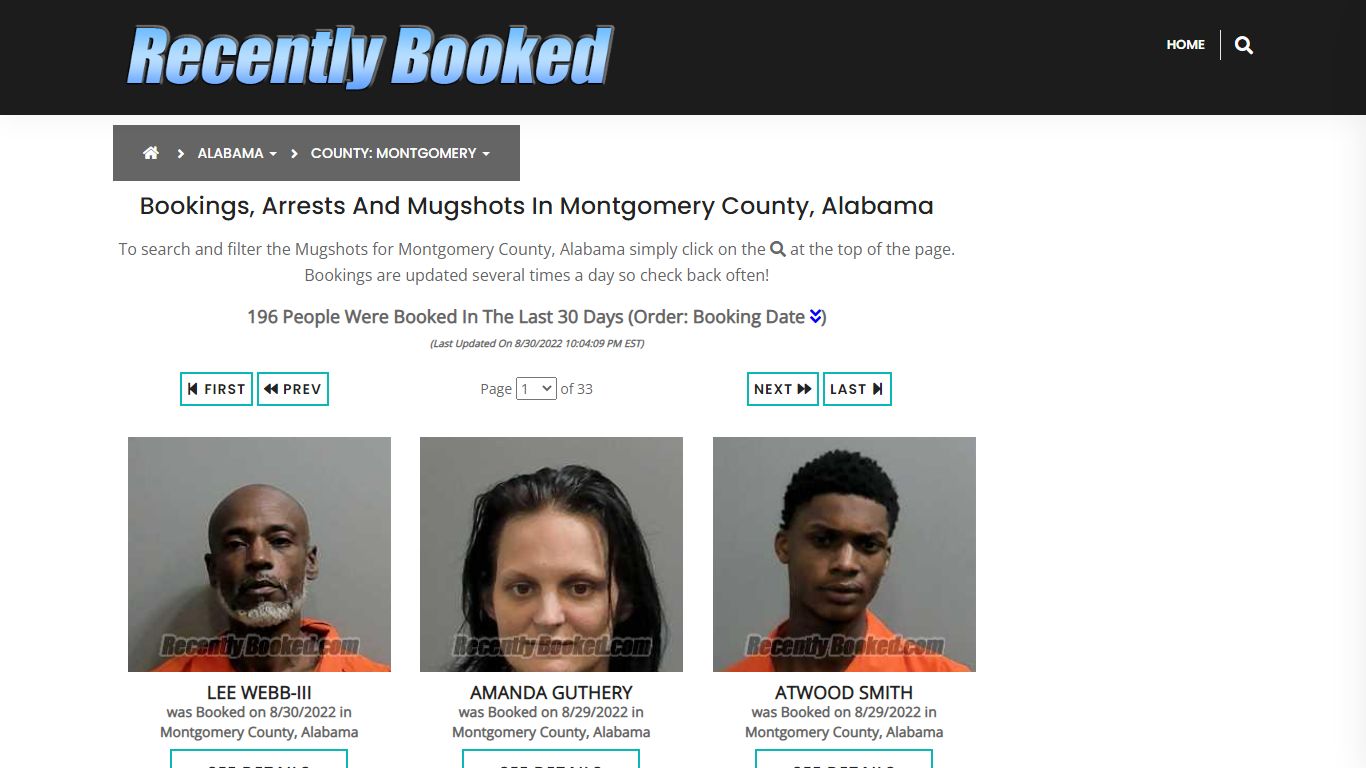 Recent bookings, Arrests, Mugshots in Montgomery County, Alabama